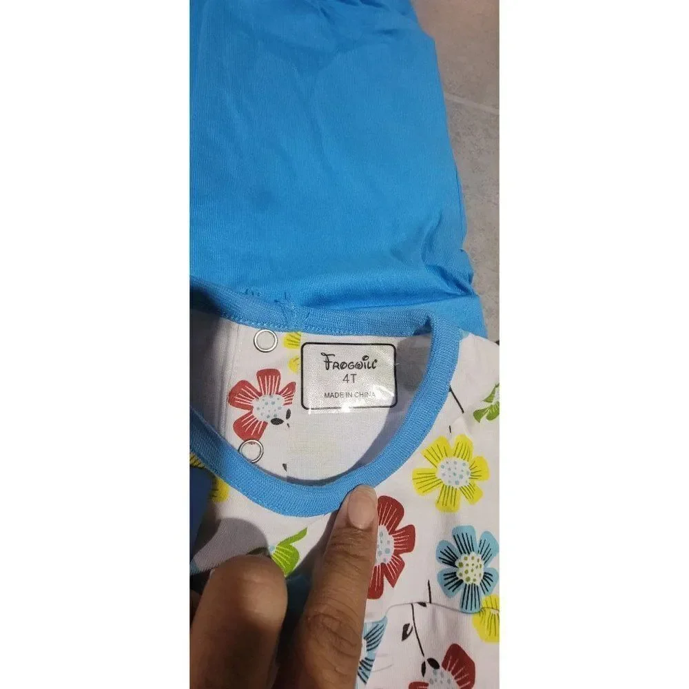 Frogwill Little Girls White Blue Floral Cap Sleeve 2 Piece Pant Set Size 4T